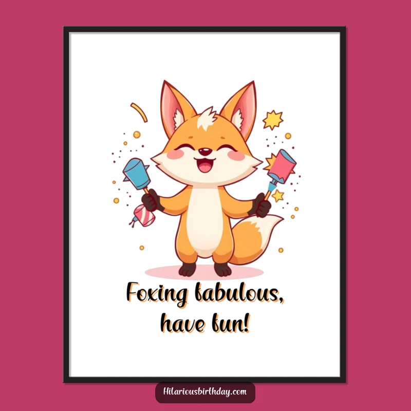 Free Printable Fox Wall Art: Funny Juggling Poppers Downloadable Decor for a Lively Room