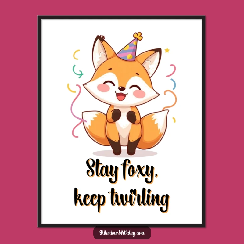 Funny Free Printable Wall Art: Cheerful Fox Twirling Streamers, Downloadable Quirky Decor