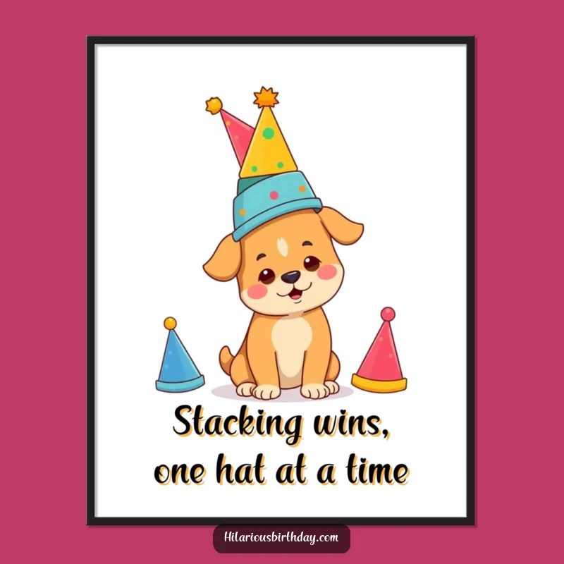 Funny Free Printable Wall Art: Dog Balances Party Hats - Quirky Downloadable Decor