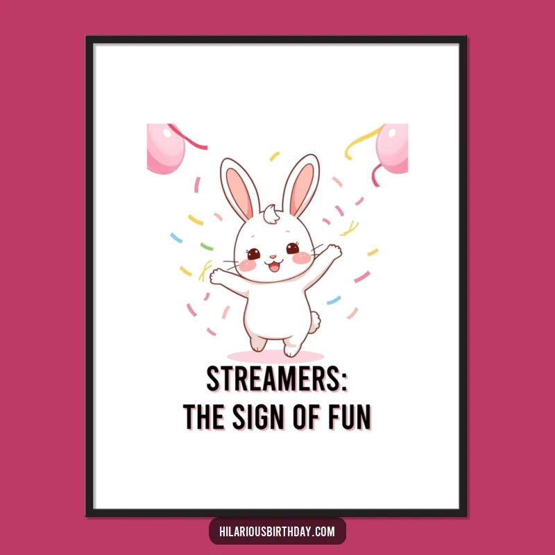 Funny Free Printable Wall Art: Kawaii Rabbit Streamer Dance - Cheerful Downloadable Decor