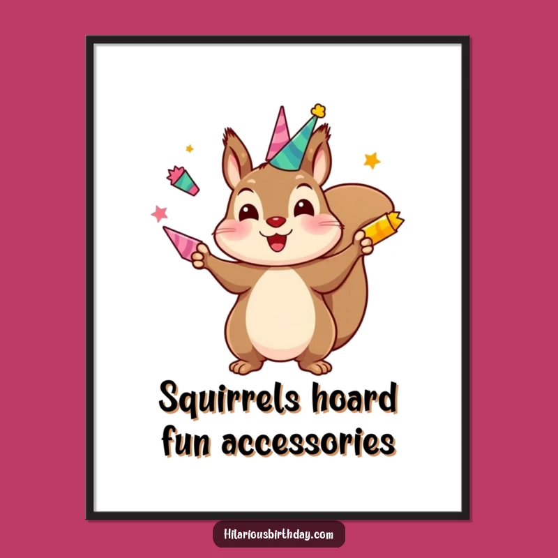 Funny Free Printable Wall Art: Kawaii Squirrel Juggling Party Horns, Playful Decor