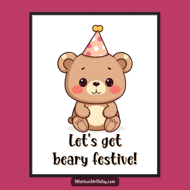 Funny Free Printable Wall Art: Cute Bear with Party Hat, Whimsical Decor