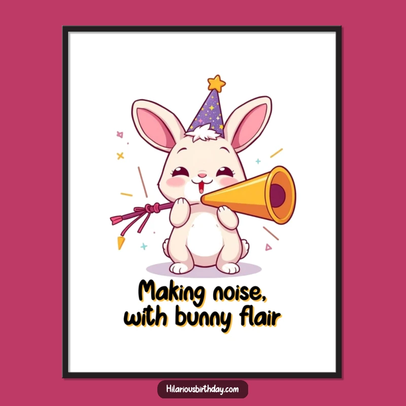 Funny Free Printable Wall Art: Rabbit with Party Horn - Festive Downloadable