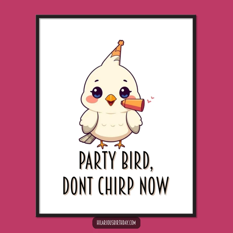 Funny Free Printable Wall Art: Kawaii Bird with Party Blower, Whimsical Home Decor