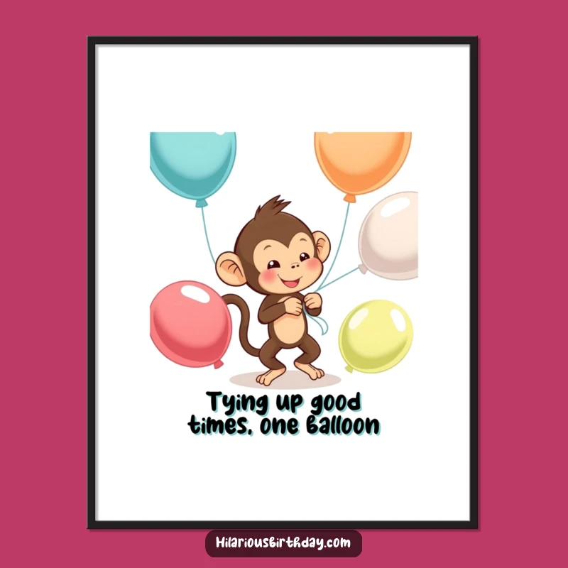 Free Printable Monkey Wall Art: Funny Balloon Tying Decor Downloadable Gift