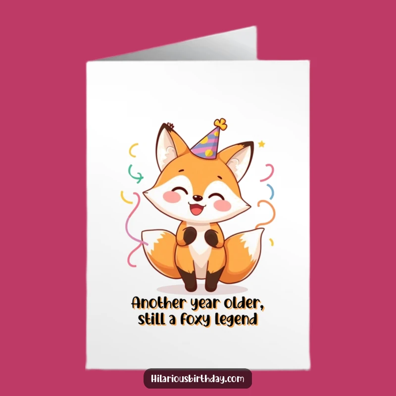 Free Printable Birthday Card: Funny Fox Twirling with Streamers, Perfect Downloadable DIY Gift