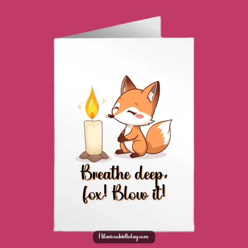 Free Printable Birthday Card: Funny Fox Blowing Out Candle - DIY Gift Instant Download