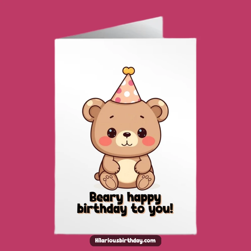 Free Printable Birthday Card: Cute Bear with Party Hat, Joyful DIY Download
