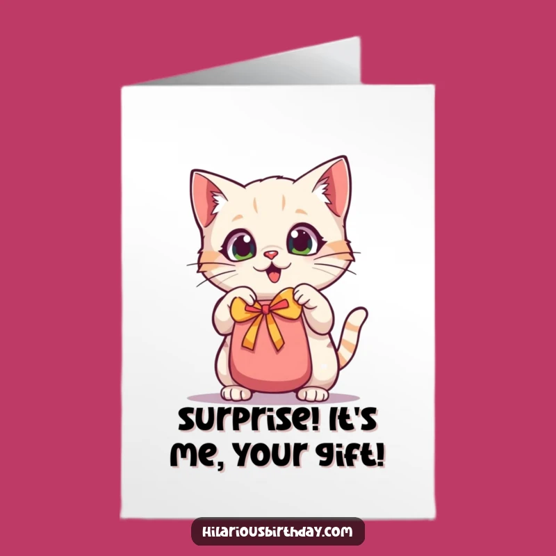 Free Printable Birthday Card: Kawaii Cat Shaking Gift Funny Downloadable Greeting Card