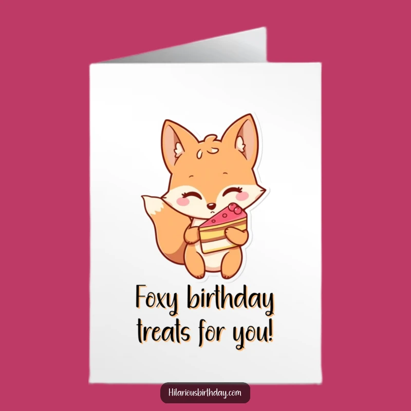 Free Printable Fox Birthday Card: Funny Downloadable Gift for Cake Lovers