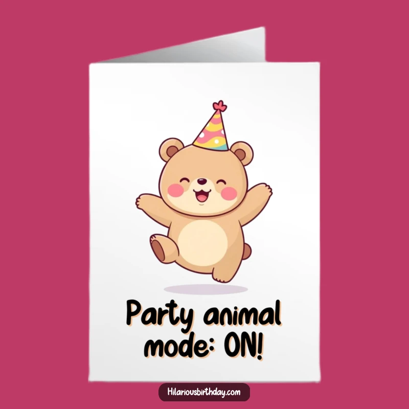 Free Printable Kawaii Bear Birthday Card: Funny Jumping Bear Downloadable Gift