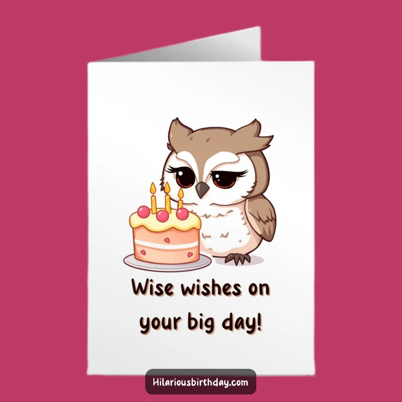 Free Printable Owl Birthday Card: Funny Cake Focus Downloadable Gift for Wise Ones