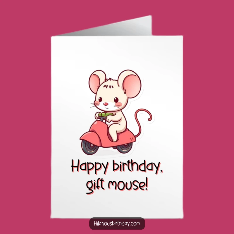 Free Printable Birthday Card: Funny Mouse Gift Ride Greeting - Downloadable Surprise Card