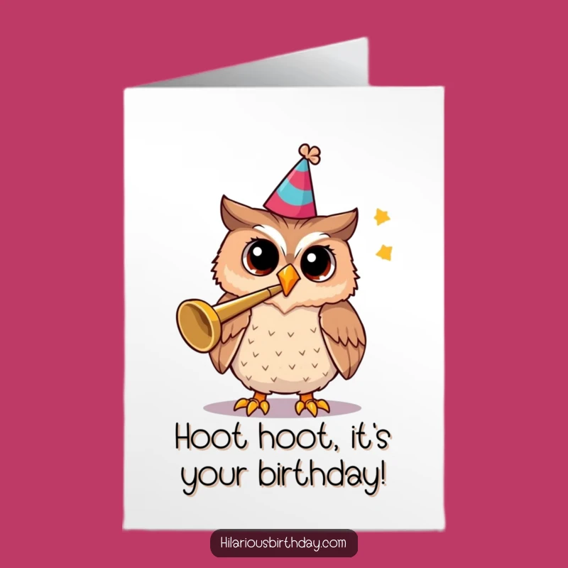 Free Printable Birthday Card: Hooting Owl Party Hat, Funny Downloadable Gift for Owl Lovers
