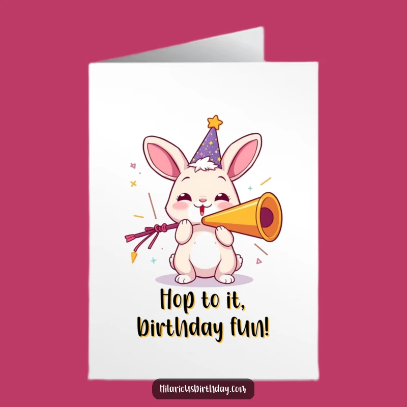 Free Printable Birthday Card: Rabbit with Party Horn - Joyful Downloadable Gift