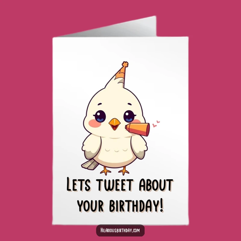 Free Printable Birthday Card: Kawaii Bird with Party Blower, Fun DIY Downloadable Gift