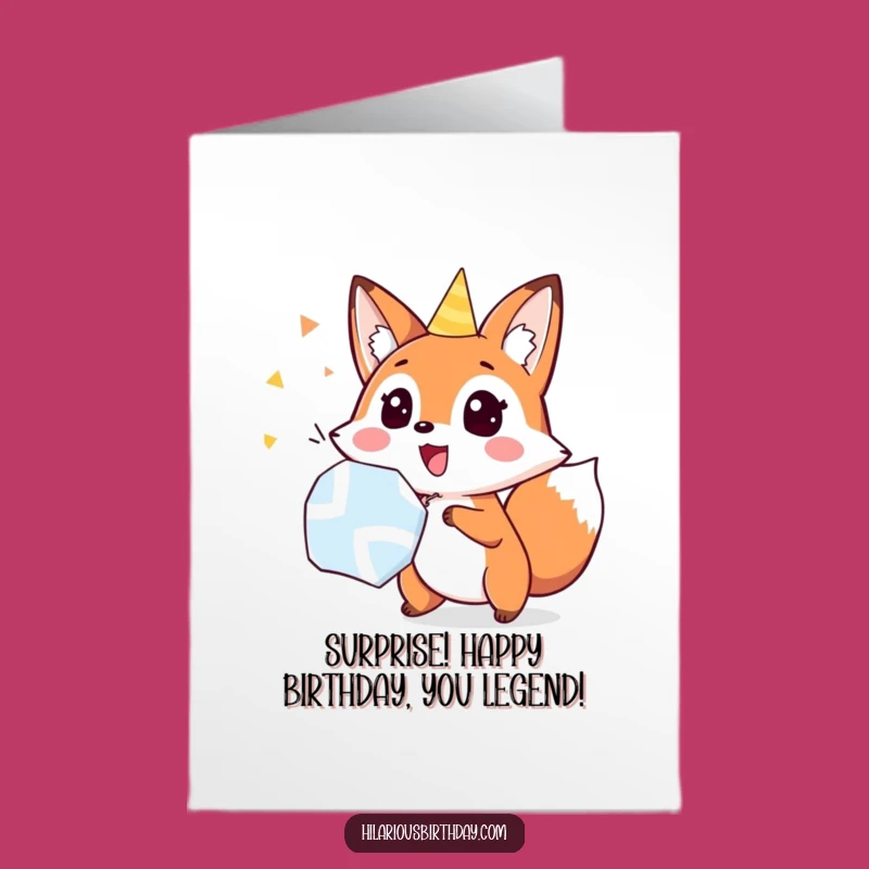 Free Printable Birthday Card: Surprised Fox Party Popper - LOL Downloadable Gift