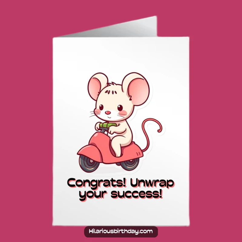 Free Printable Congrats Card: Funny Mouse Gift Ride - Downloadable Celebration Greeting