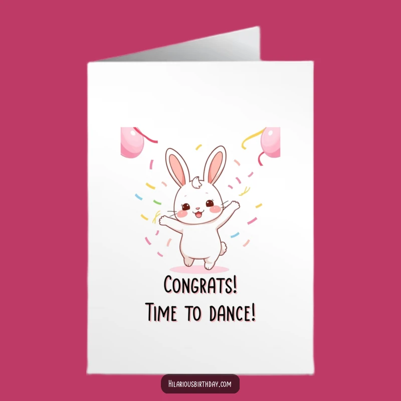 Free Printable Congrats Card: Funny Rabbit Streamer Celebration - Downloadable Joyful Greeting