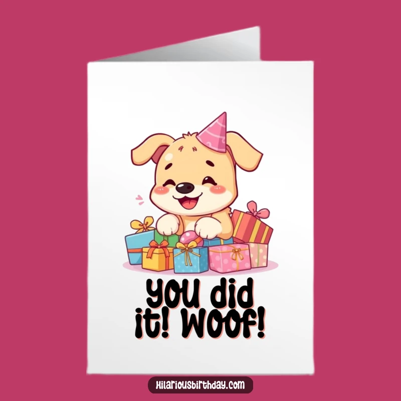 Free Printable Congrats Card: Kawaii Dog Celebrating Gifts Funny Downloadable Greeting Card