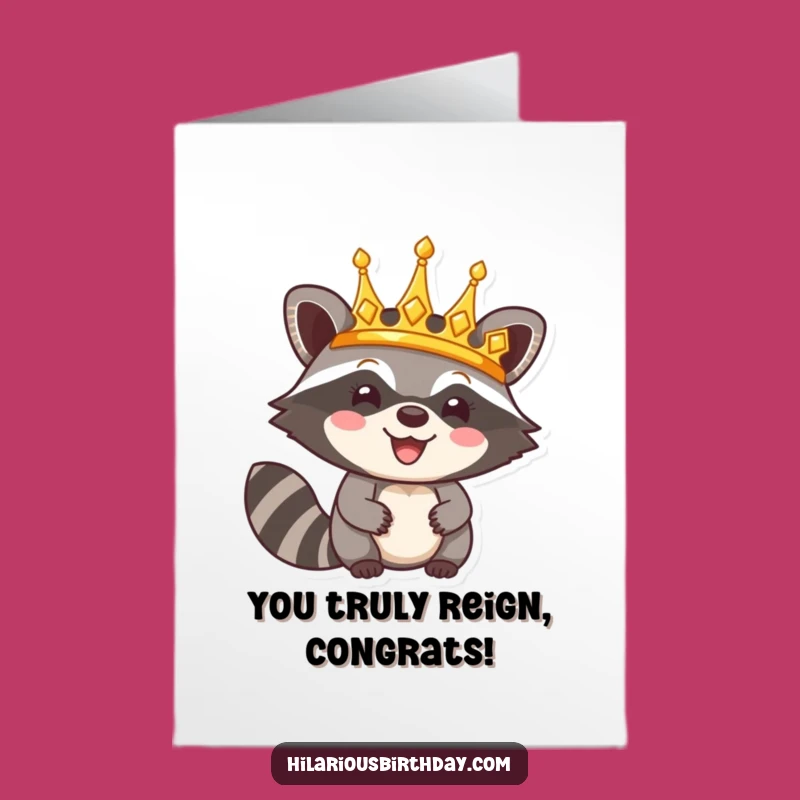 Free Printable Congratulations Card: Raccoon Royalty Reigns! Funny Downloadable Gift