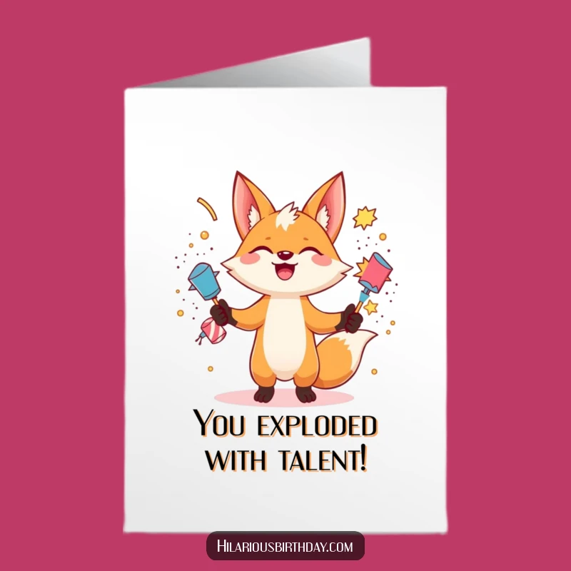 Free Printable Fox Congrats Card: Funny Juggling Poppers Downloadable Gift for Big Wins