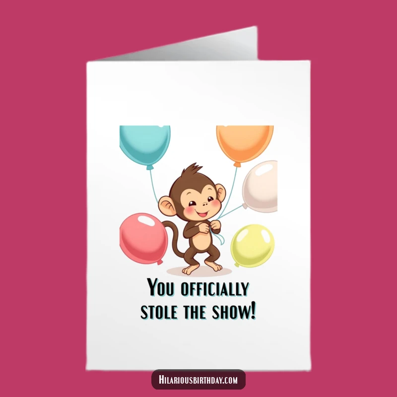 Free Printable Monkey Congrats Card: Funny Balloon Tying Celebration Downloadable Gift