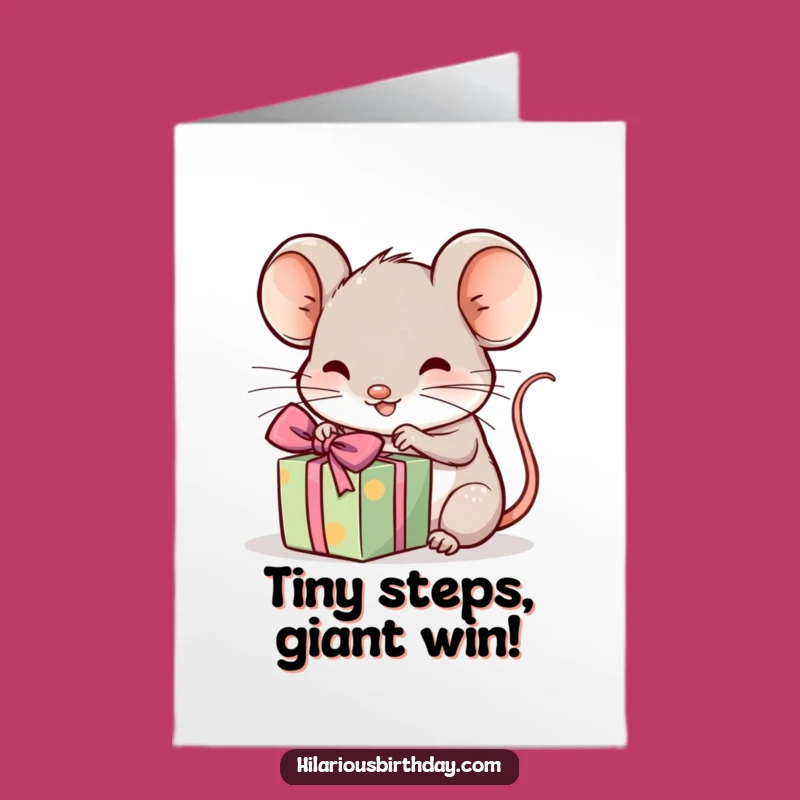 Free Printable Kawaii Mouse Congrats Card: Gift Unwrapping Mouse Downloadable Greeting