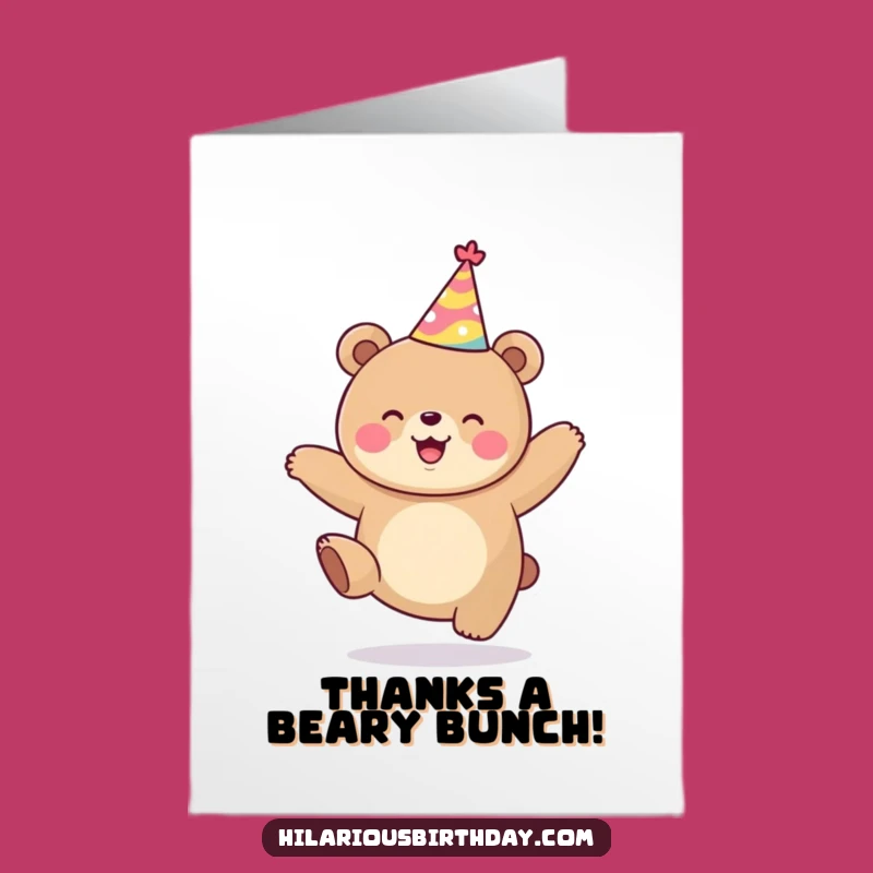 Free Printable Kawaii Bear Thank You Card: Jumping Bear Downloadable for Gratitude