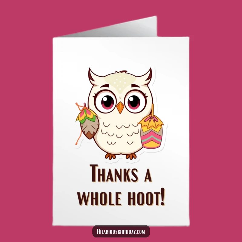 Free Printable Owl Thank You Card: Surprised Kawaii Owl for a Funny Downloadable Gift