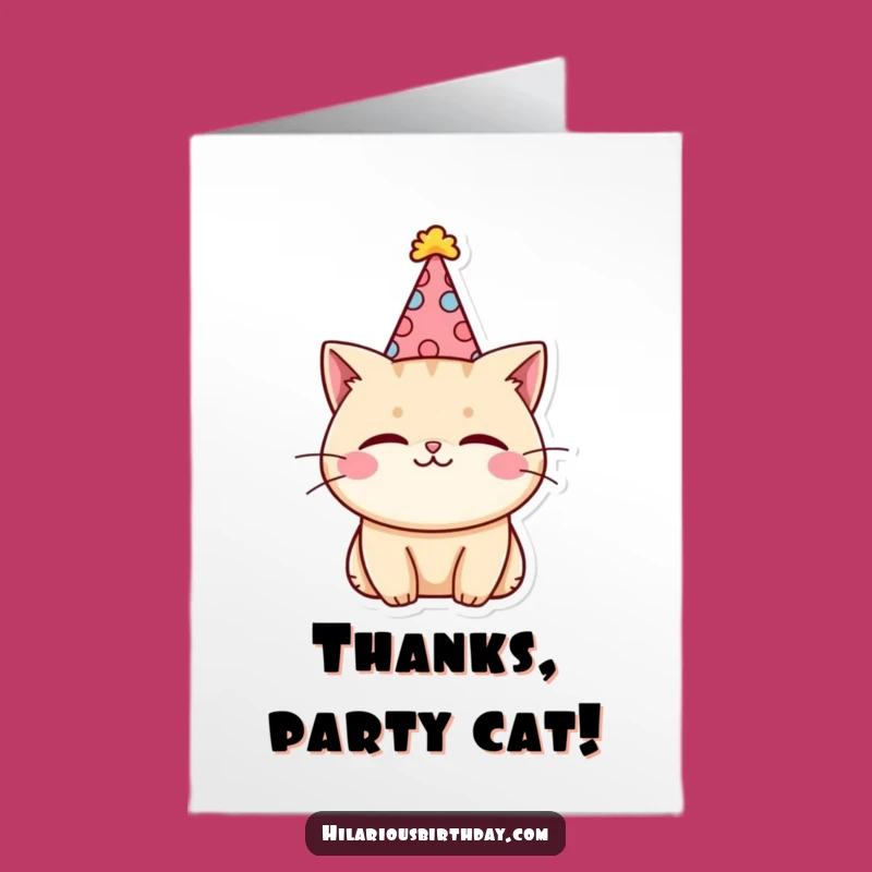 Free Printable Thank You Card: Funny Cat Party Hat Thanks - Downloadable Gratitude