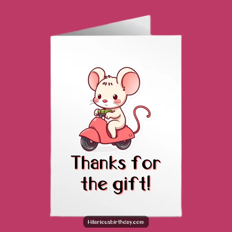 Free Printable Thank You Card: Funny Mouse Gift Ride - Downloadable Gratitude Greeting
