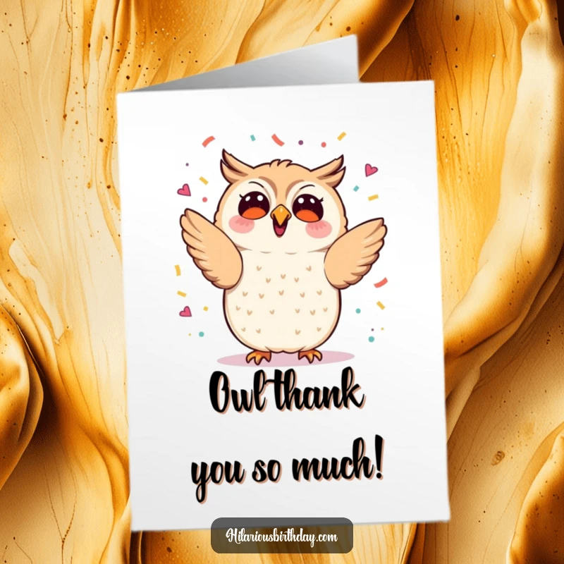 Funny Free Printable Thank You Card: A happy kawaii owl showering confetti to express sincere thanks.