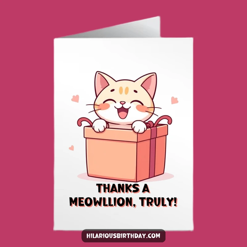 Free Printable Funny Cat Thank You Card: Gift Box Surprise Feline