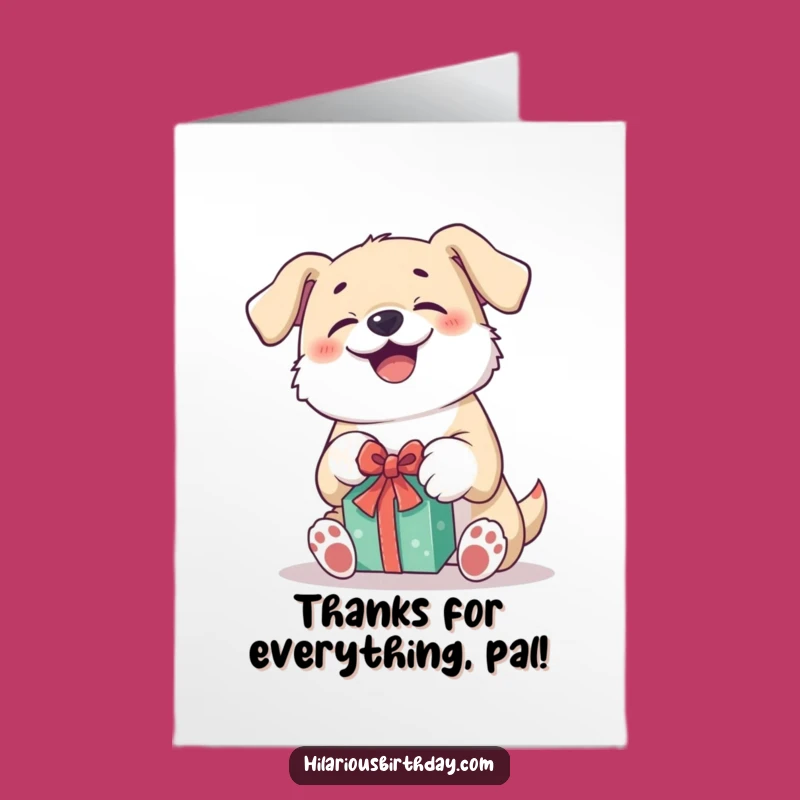 Free Printable Kawaii Dog Thank You Card: Grateful Pup Unwrapping Gift Downloadable