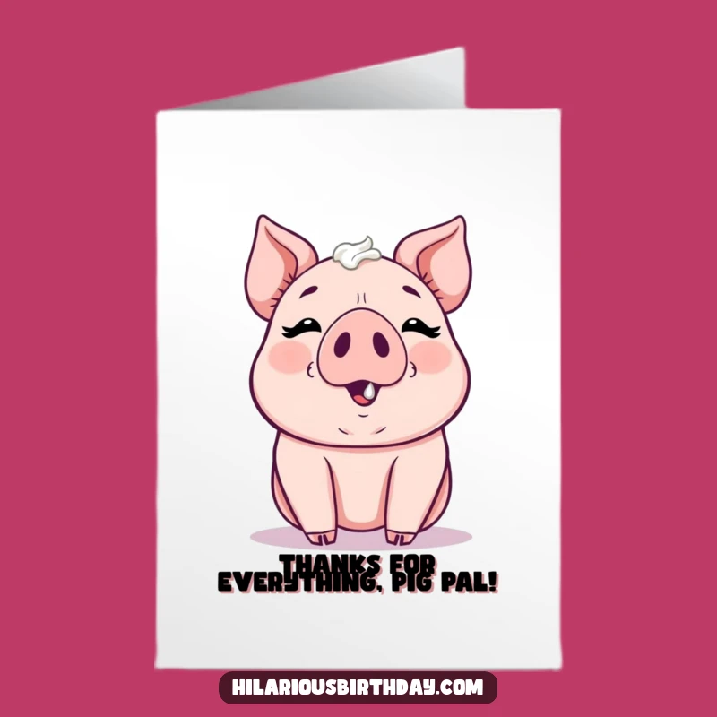 Free Printable Kawaii Pig Thank You Card: Frosty Nose Pig Downloadable Gratitude