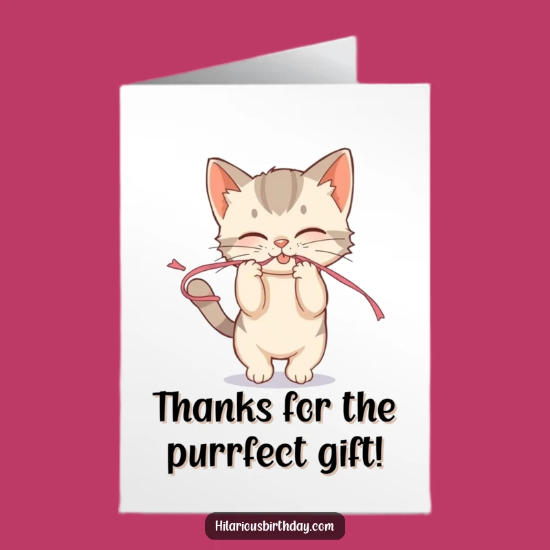Free Printable Thank You Card: Kitten Streamer Play, Cute Gratitude Downloadable Gift