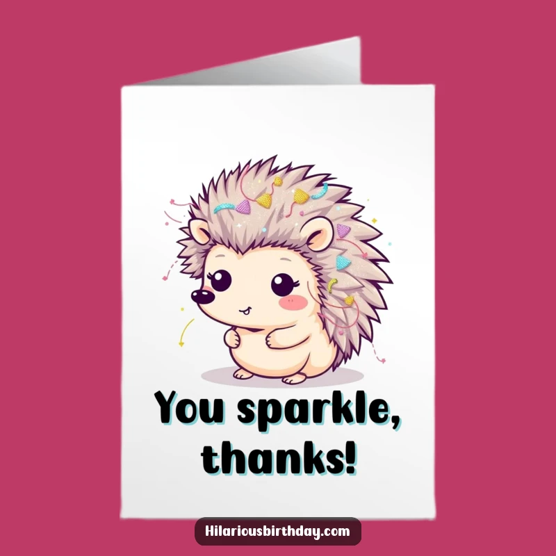 Free Printable Funny Hedgehog Thank You Card: Glittery Kawaii, Downloadable Appreciation Greeting