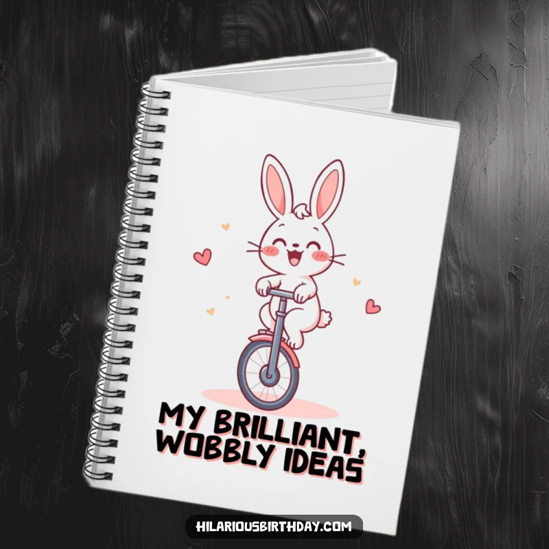 Funny Rabbit Notebook: Cheerful rabbit gleefully riding a unicycle around a cake, for note-taking fun.