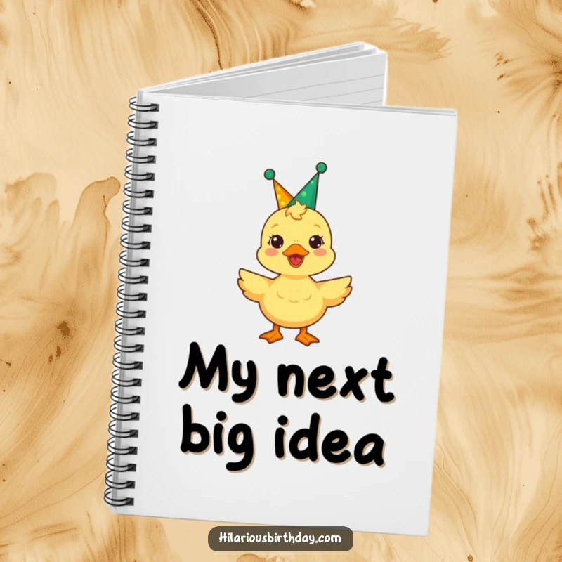 Funny duckling in a party crown quacks with delight on this notebook, inspiring joyful entries.