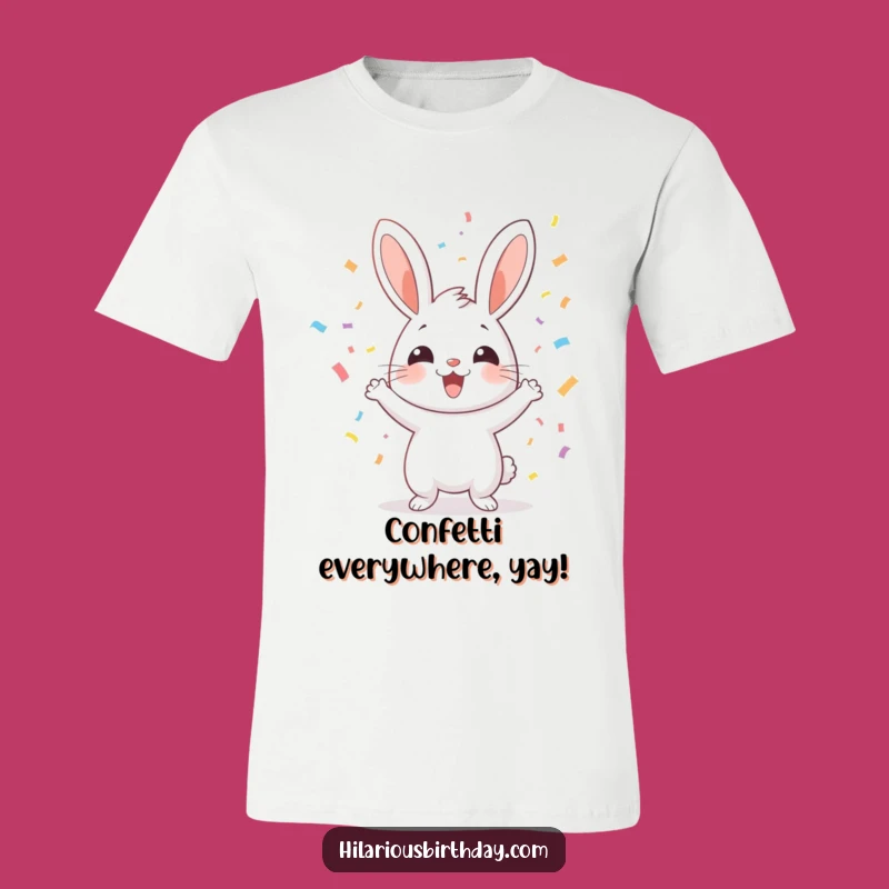 Funny Rabbit Confetti T-Shirt: Enthusiastic Toss for a Hilarious Look