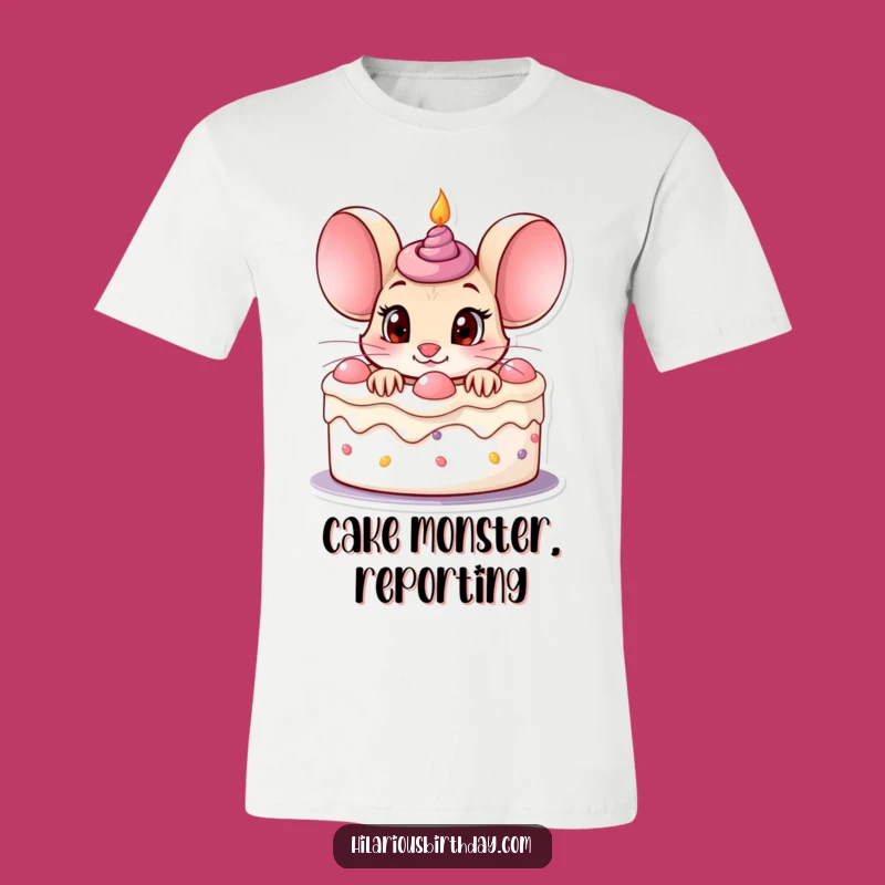 Funny Curious Mouse T-Shirt: Birthday Cake Peek - Great Gift!