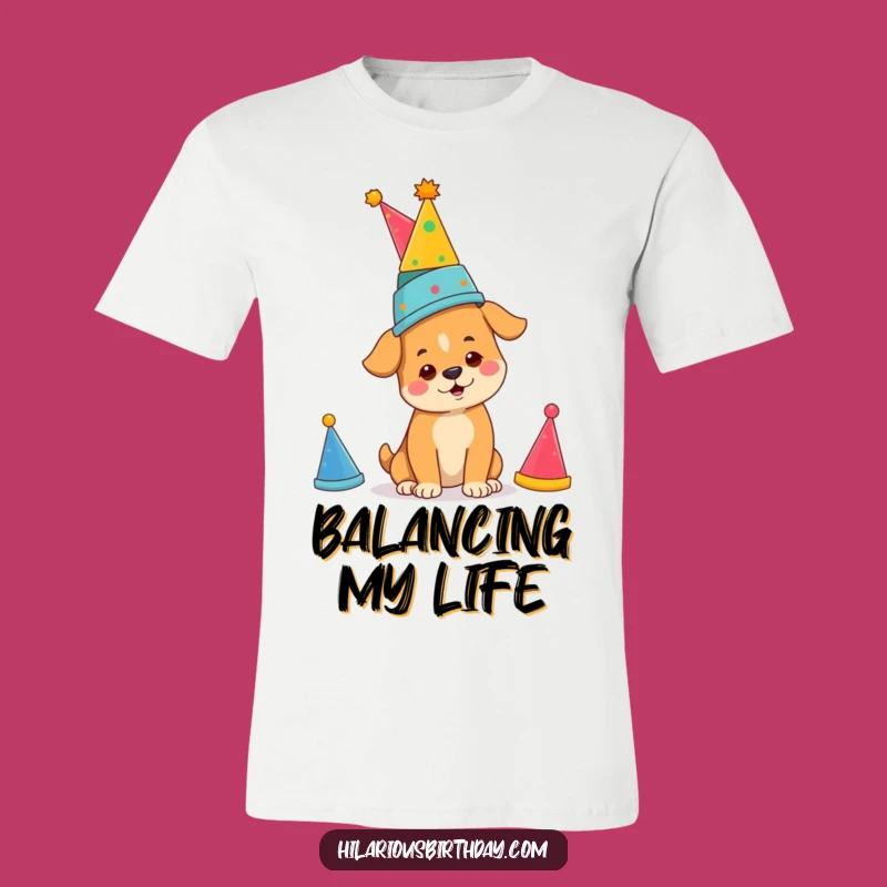 Funny Dog Party Hat T-Shirt: Determined Balance for a Hilarious Look