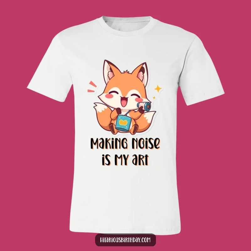 Funny Fox Shaking Noisemaker T-Shirt - Playful & Enthusiastic Party Tee