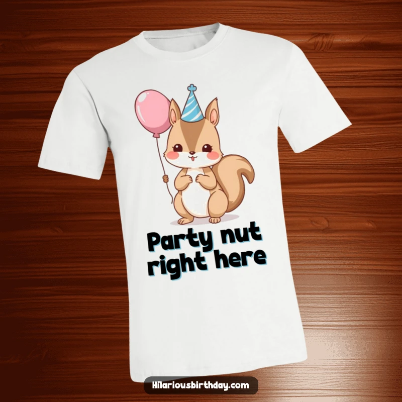 Funny kawaii squirrel wearing a party hat and holding a balloon, a cute party t-shirt, great funny gift.