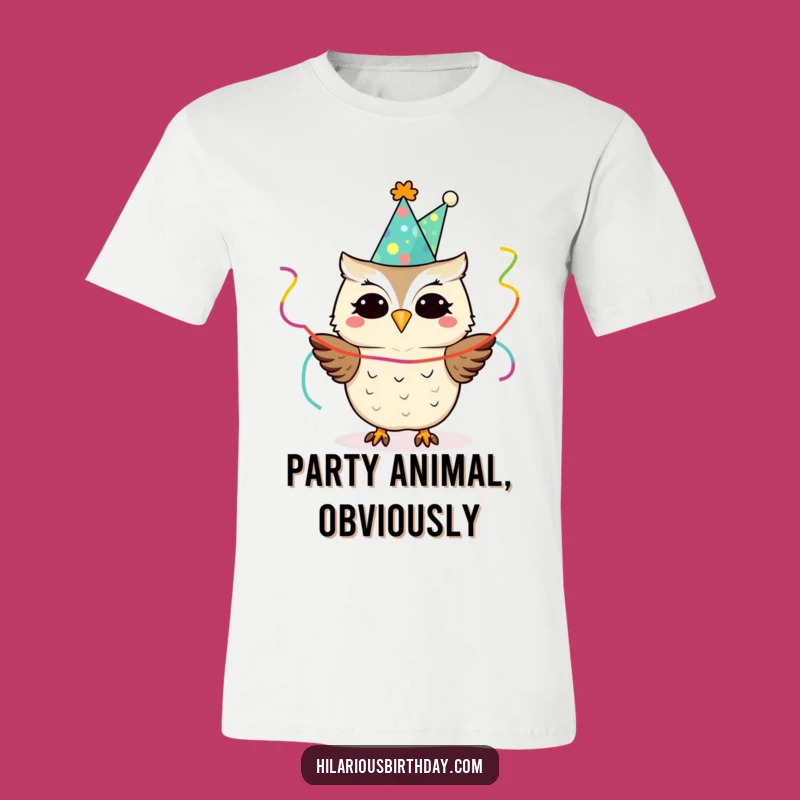 Funny Owl Party T-Shirt: Festive Hat & Streamers for a Hilarious Look