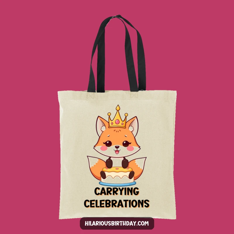 Funny Kawaii Fox Birthday Tote Bag: Crowned Fox Carryall for Gifts